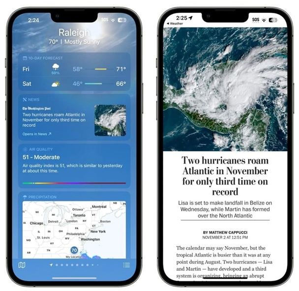 洛龙苹果14维修分享iPhone 14手机如何看天气时顺带看新闻 